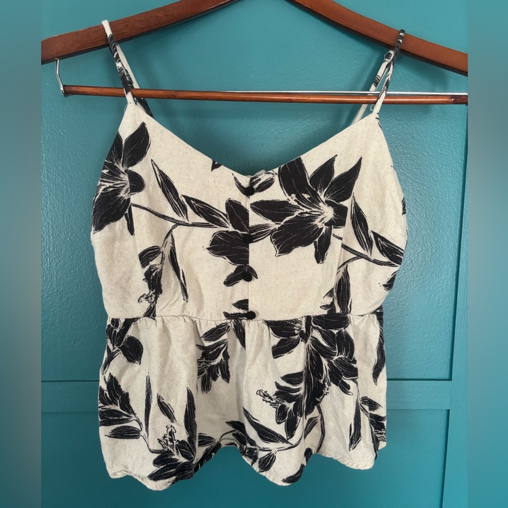 Monteau Los Angeles Floral Camisole Cropped Top Size XL Linen Blend